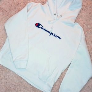 CHAMPION White Hooded Sweatshirt with Champion Logo